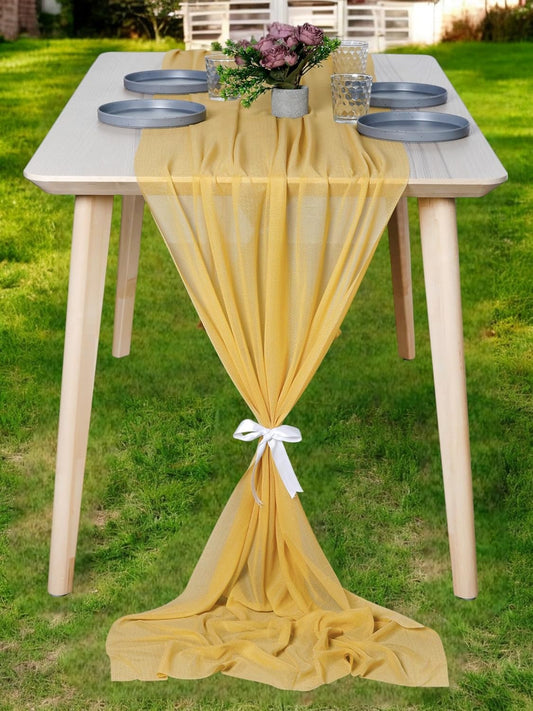 MDS Halloween Chiffon Table Runner - 15 Pack, 29 x 170 Inches, 14ft Each - Sheer Spooky Table Runners for Haunted House Parties, Trick-or-Treat Tables, Witchy Décor, Wedding & Events - Gold