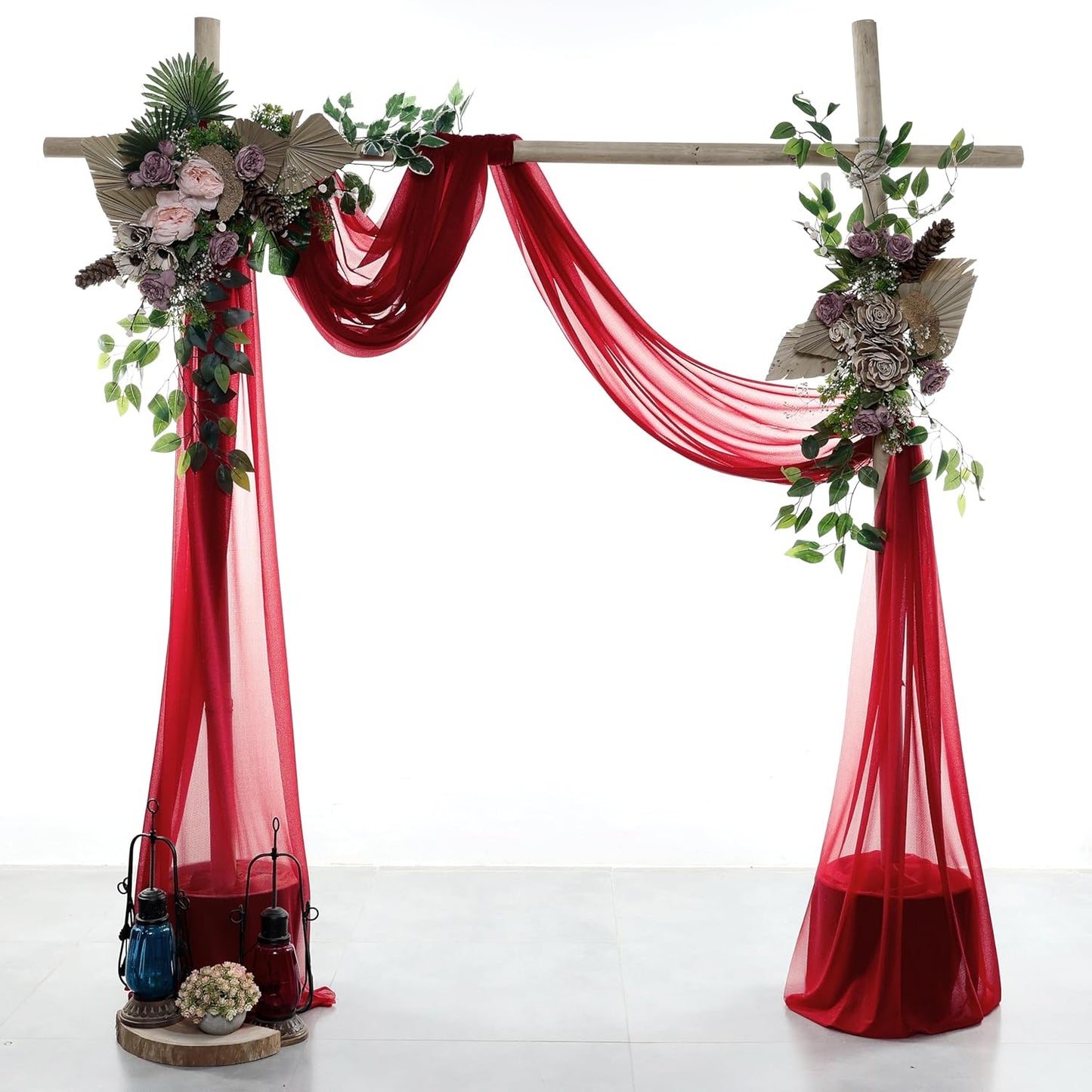 VDS Pack of 2 Panel (30 Inch X 100 Feet) Wedding Arch Draping Fabric Sheer Chiffon Fabric Drapery for Wedding Ceremony Reception Swag Backdrop Canopy Chuppah ARBO Altars Decoration (Apple Red)