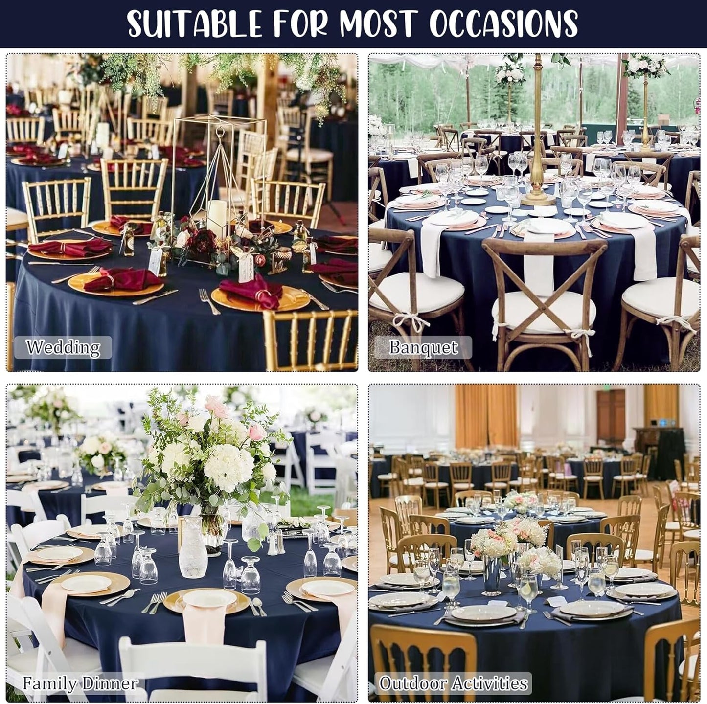 8 Pack Premium Round Tablecloth 120 Inch Round Table Covers Washable Polyester Fabric Round Table Clothes for Wedding Party Reception Banquet Buffet Restaurant (Navy Blue, 120 Inch)