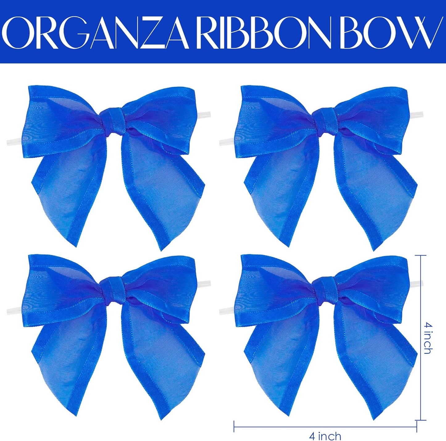 AIMUDI Royal Blue Bows 4" Organza Bows Premade Twist Ties Bows for Gift Wrapping Crafts Treat Bags Baskets Cake Pop Baby Shower Birthday Wedding Decor - 12 Counts