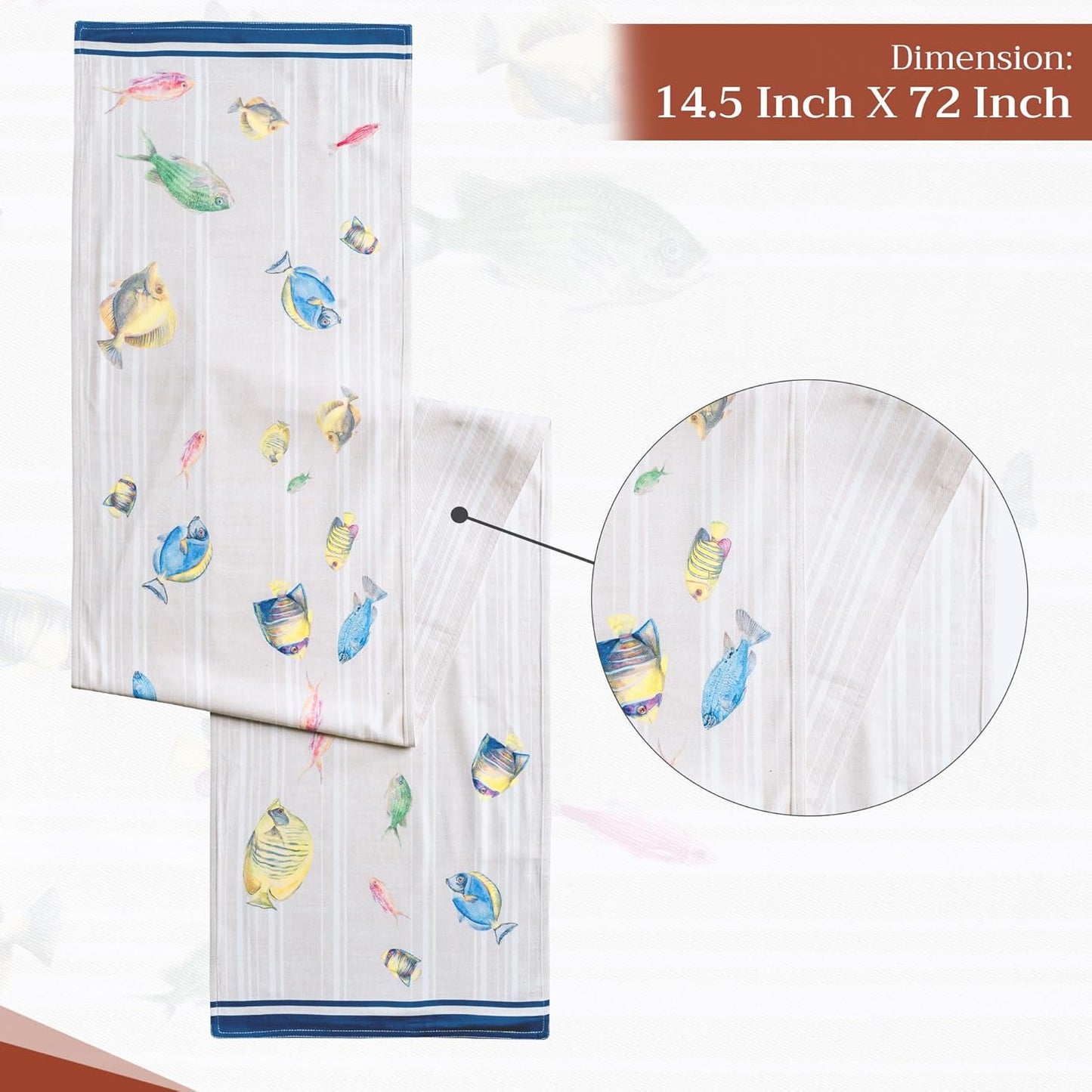 Maison d' Hermine Table Runner 100% Cotton Double Layer Table Runners 72 inches Long Decorative for Home Kitchen Dining Party Baby Shower Wedding Bridal Shower Spring Summer (Poisson, 14.50" x 72")