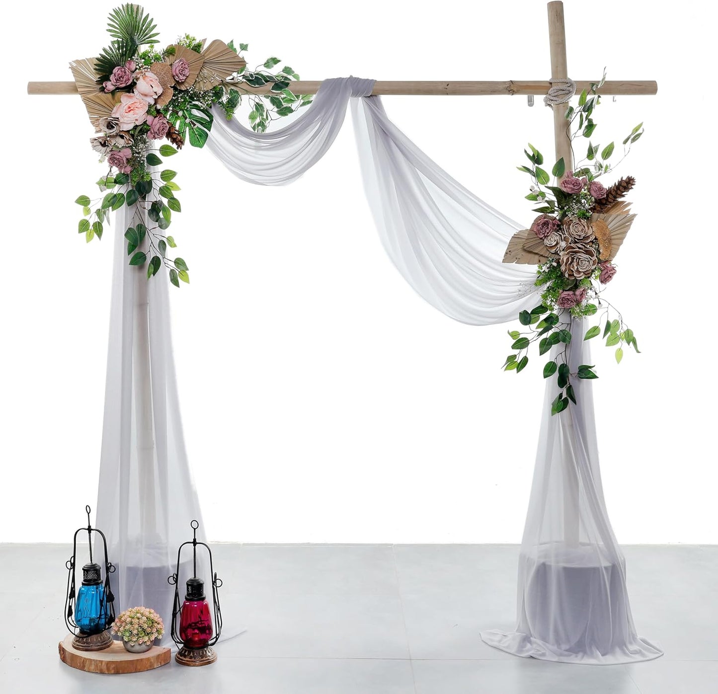 VDS Pack of 2 Panel (30 Inch X 20 Feet) Wedding Arch Draping Fabric Sheer Chiffon Fabric Drapery for Wedding Ceremony Reception Swag Backdrop Canopy Chuppah ARBO Altars Decoration (Cool Grey)