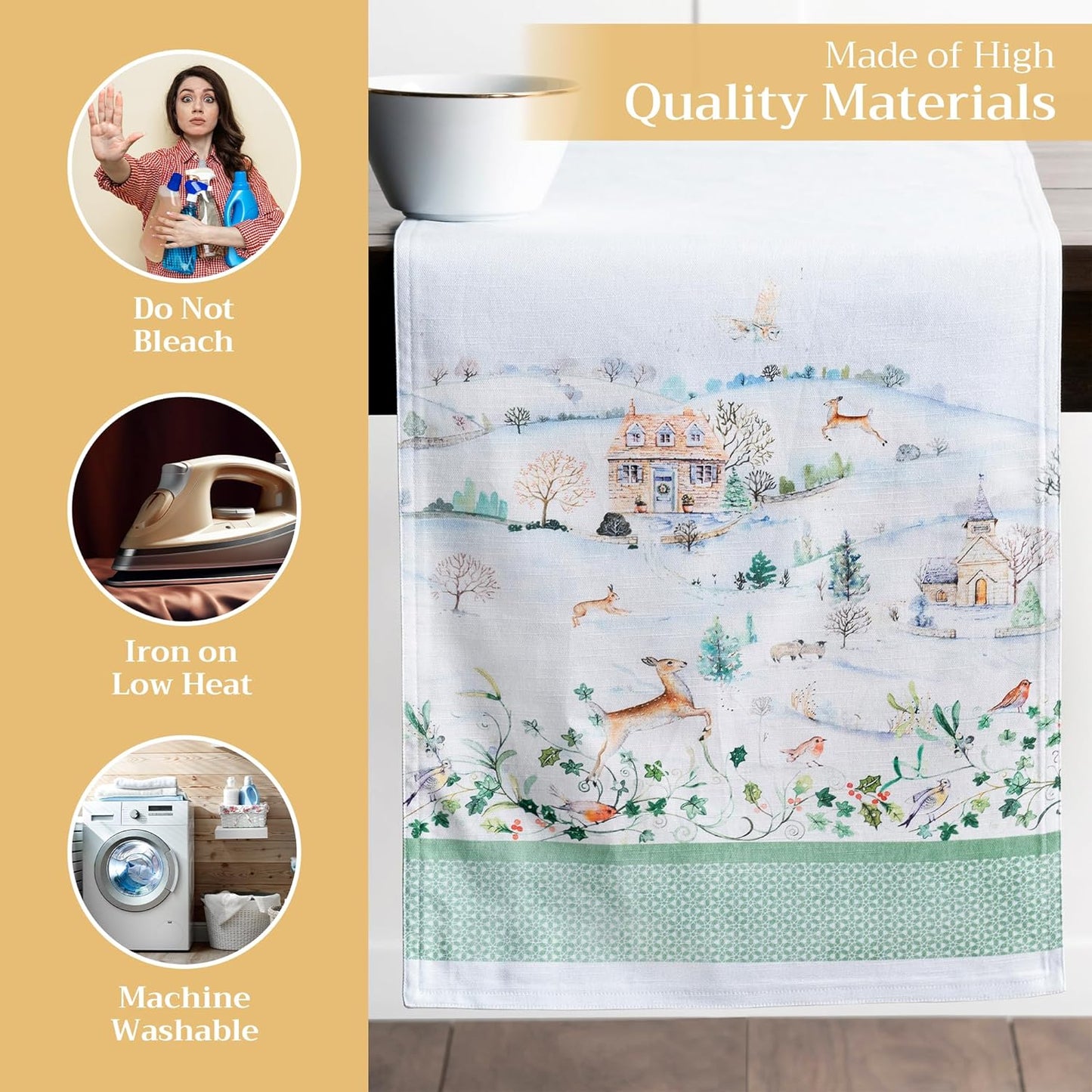 Maison d' Hermine Table Runner 100% Cotton Double Layer Table Runners 108 inches Long for Thanksgiving Christmas Decorations Home Kitchen Dining Party Wedding (Snowy World, 14.5" x 108")