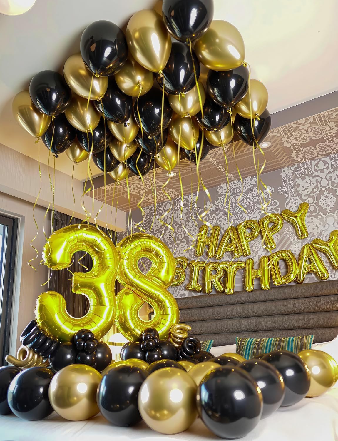 Black and Gold Balloons - 50PCS 12 Inch Metallic Gold Balloons Confetti Balloon Thickened Latex Balloon for Birthday Retirement Anniversary Wedding Party Decorations Supplies