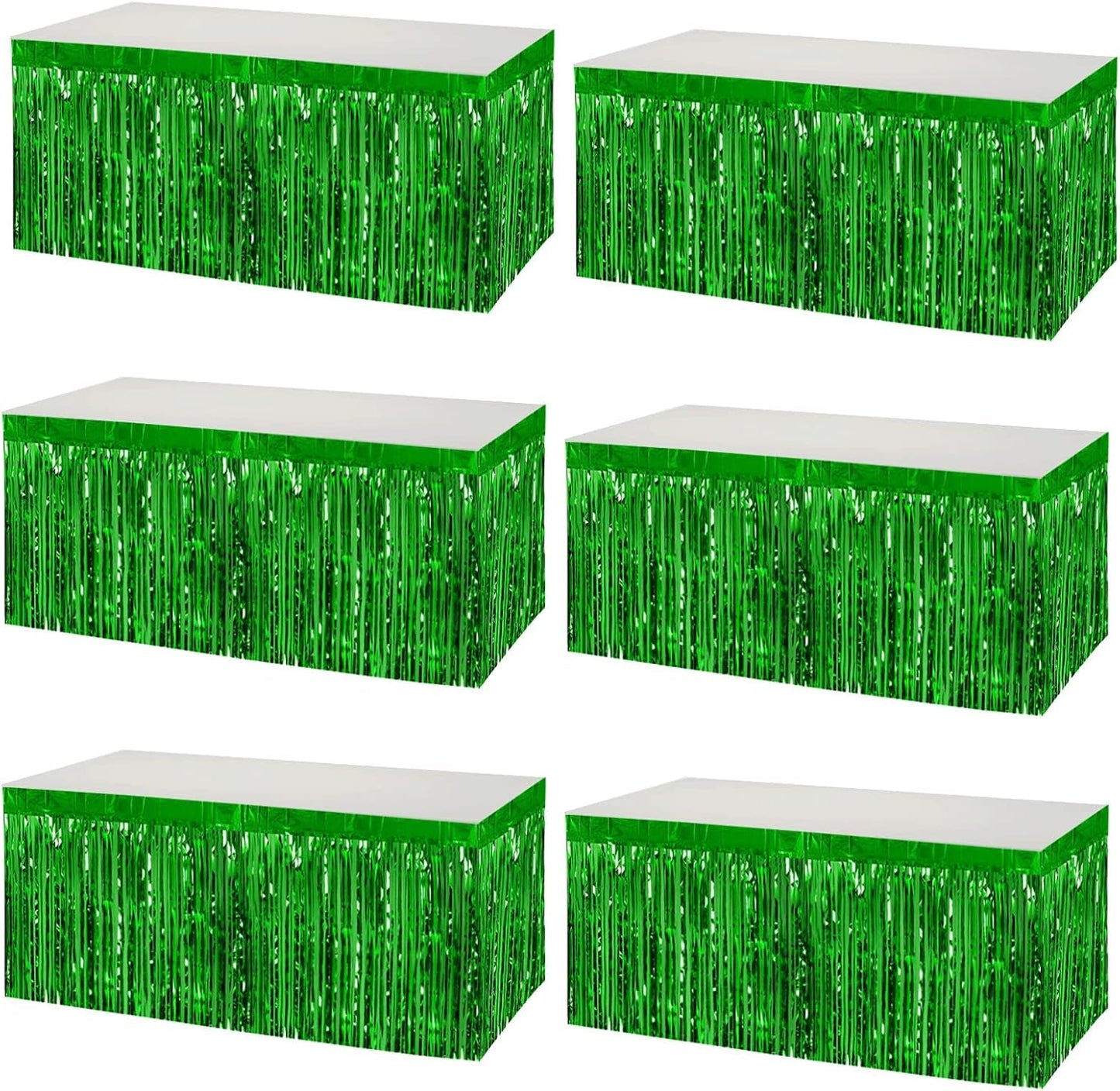 6 Pack 29x108 Inch Metallic Foil Fringe Tinsel Table Skirts Banner for Rectangle Tables Streamer Backdrop for Wedding, Birthday, Parade Floats, St Patrick Day Party Decoration(New Green)