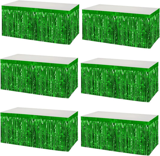 6 Pack 29x108 Inch Metallic Foil Fringe Tinsel Table Skirts Banner for Rectangle Tables Streamer Backdrop for Wedding, Birthday, Parade Floats, St Patrick Day Party Decoration(New Green)