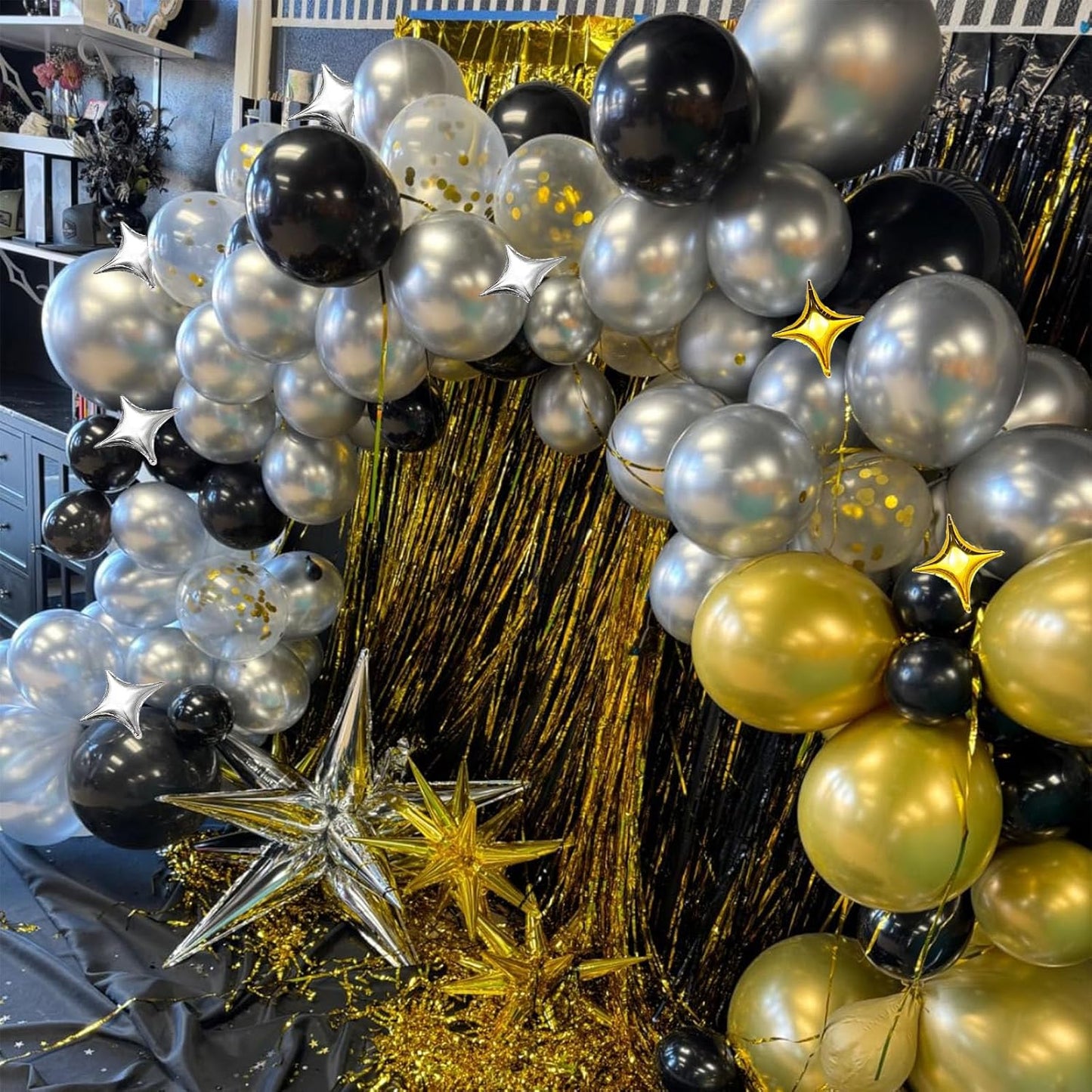 6 Pcs 22" & 10 Pcs 10" Star Foil Balloons - Gold, 12 Point & 4 Point Star Balloons for Party Supplies, Christmas, Birthday, Wedding