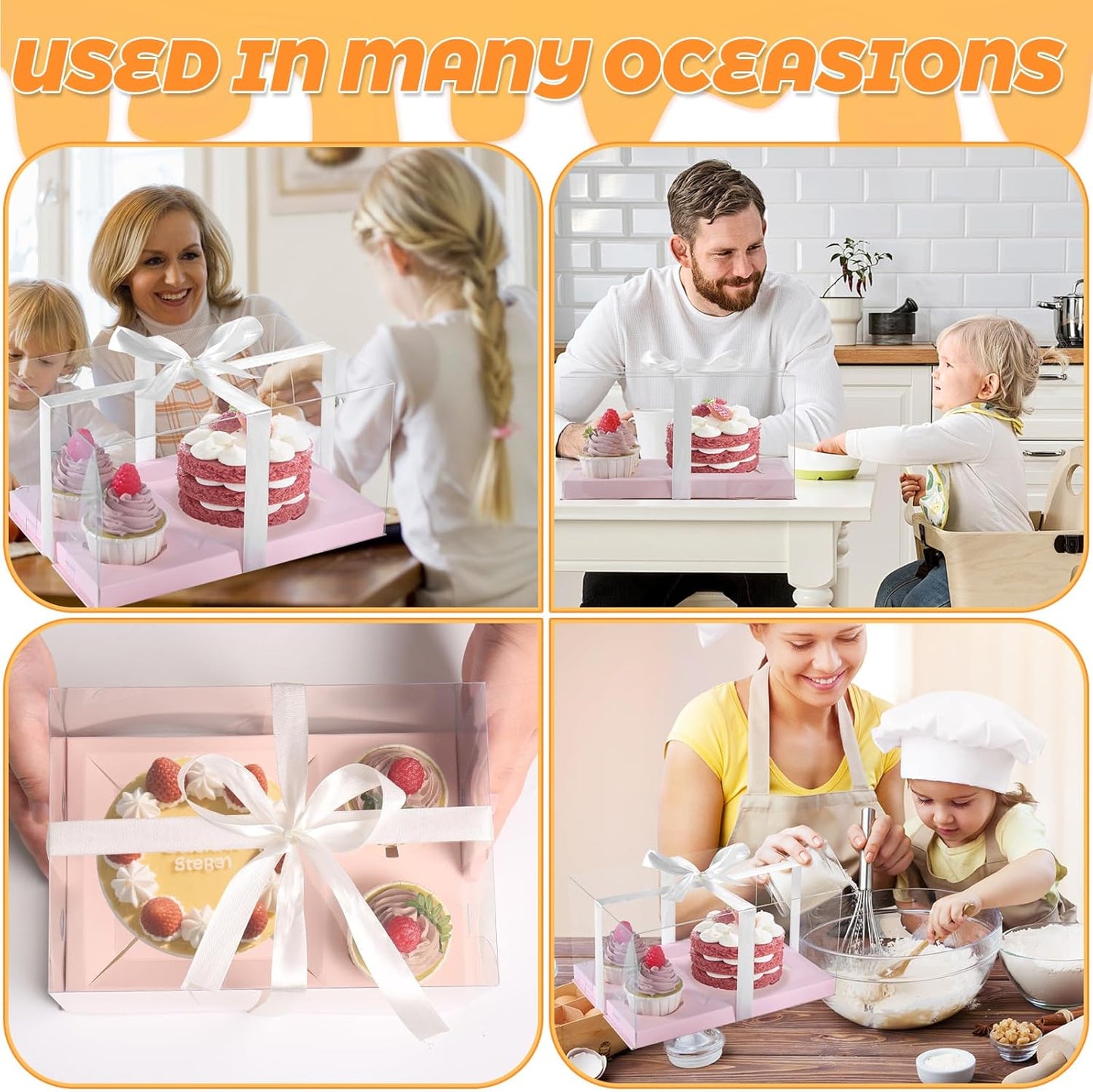 3Pcs Pink Bento Cake Cupcake Combo Boxes Valentine's Day 1+2 Bento Box with Clear Lid 2 Holes Pastry Sweets Cake Cupcake Combo Box Baking Supplies for Valentine Wedding Birthday Party(Pink 1+2/3Pcs)