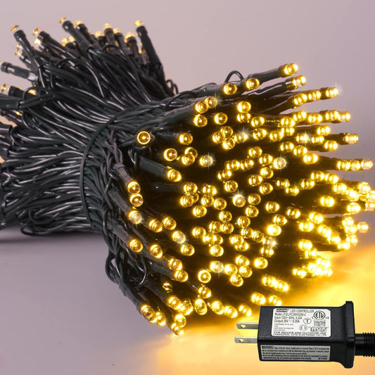 YEGUO 200 LED 66ft Christmas Lights Outdoor Waterproof, Warm White String Light Indoor, 8 Modes Green Wire Twinkle Xmas Tree Light Plug in with Memory Timer