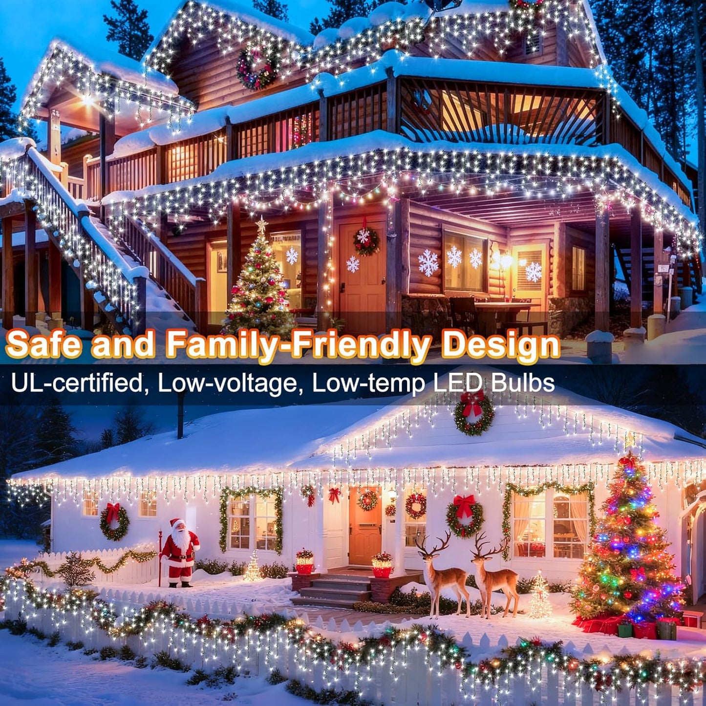 KNONEW 33FT 400 LED Christmas Lights Outdoor Black Wire String Lights with 75 Drops, 8 Lighting Modes, Timer Memory Function Connectable Hanging Curtain Lights for Halloween Party Decor (Cool White)