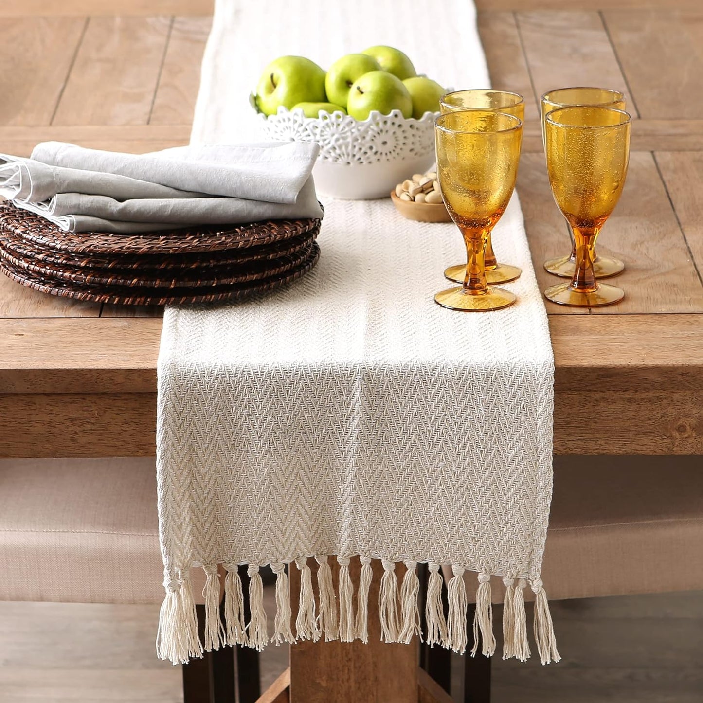DII Woven Basic Tabletop Collection Chevron Table Runner, 15x108, Off-White