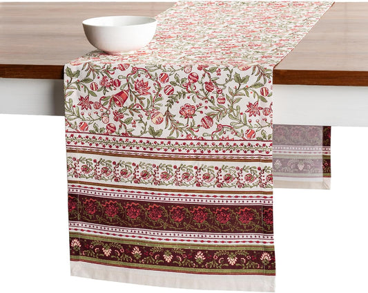 Maison d' Hermine Table Runner 100% Cotton Single Layer Table Runners 108 inches Long for Thanksgiving Christmas Decorations Home Kitchen Dining Party Wedding (Reveillon Au Jardin, 14.5" x 108")