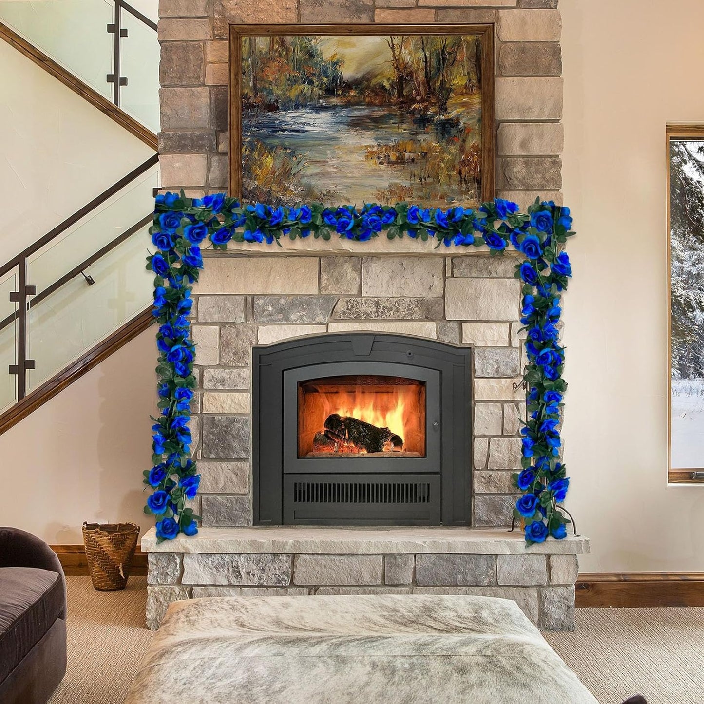 8Pcs 63Ft Royal Blue Rose Garland, Fake Rose Hanging Flowers, Artificial Flower Vine, Hanging Floral Vine Garland for Wedding, Birthday Party, Wall Arch, Halloween, Christmas Garden Backdrop Decor