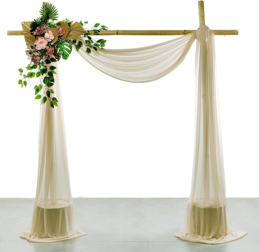 VDS Pack of 1 Panel (30 Inch X 40 Feet) Wedding Arch Draping Fabric Sheer Chiffon Fabric Drapery for Wedding Ceremony Reception Swag Backdrop Canopy Chuppah ARBO Altars Decoration (Champagne)