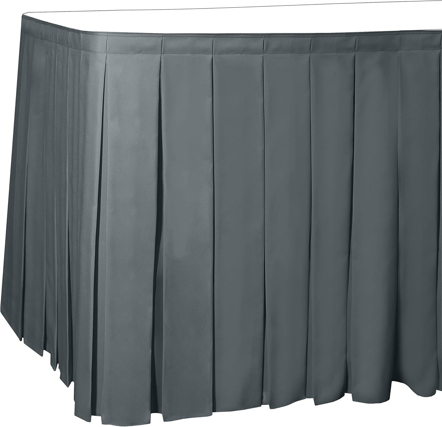 Ultimate Textile Pleat Polyester Fabric Table Skirt - Machine Washable Flame Resistant with Clips for Events, Weddings & Trade Shows, Cut & Sewn in Paterson, NJ - Charcoal, 14' Box Pleat