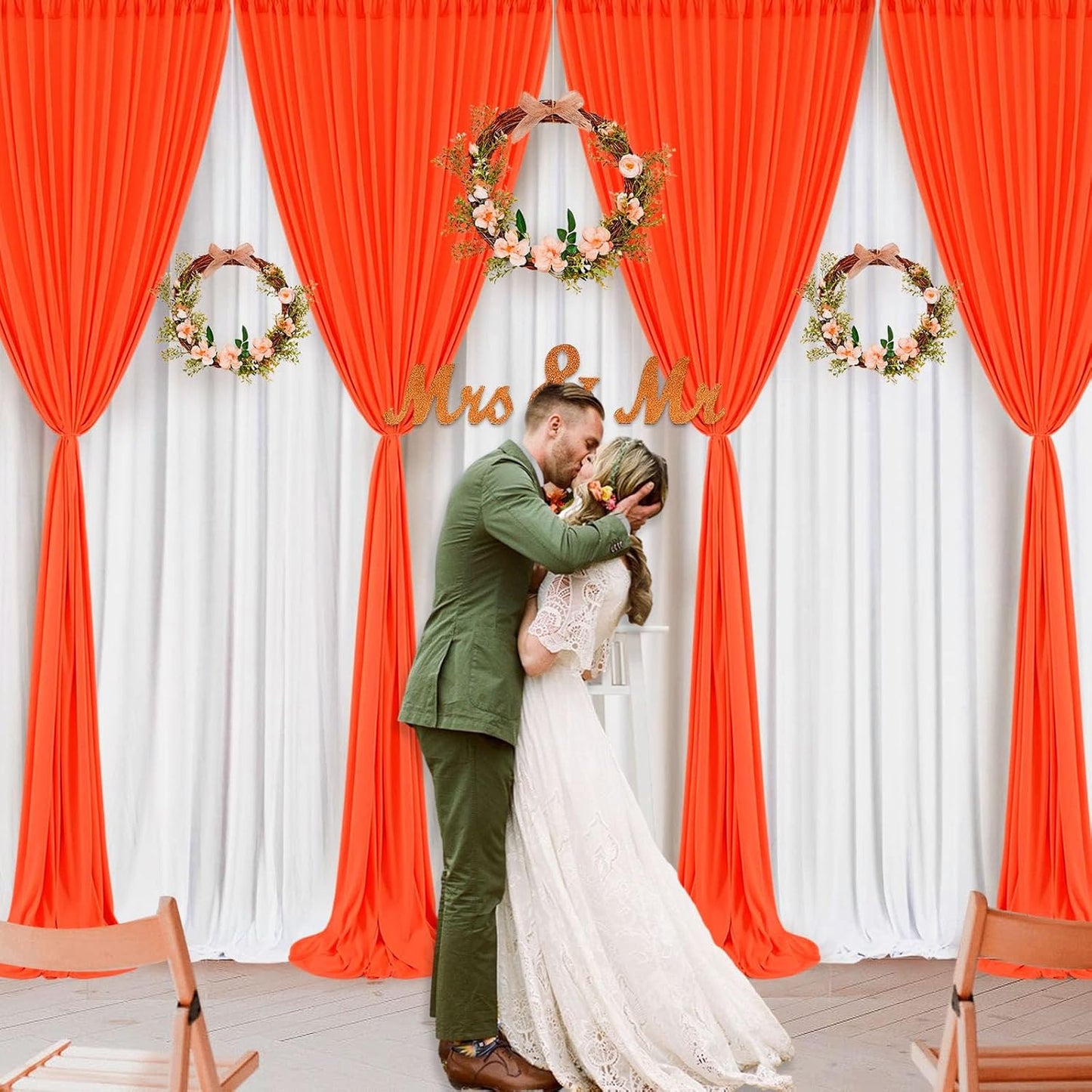 10 x 10 Feet Orange A Backdrop Curtain for Partie, Background Curtains for Photoshoot, Birthday, Wedding, Halloween, Thanksgiving, Christmas Day, New Year Party Decorations 5Ft x 10Ft, 2 Panels