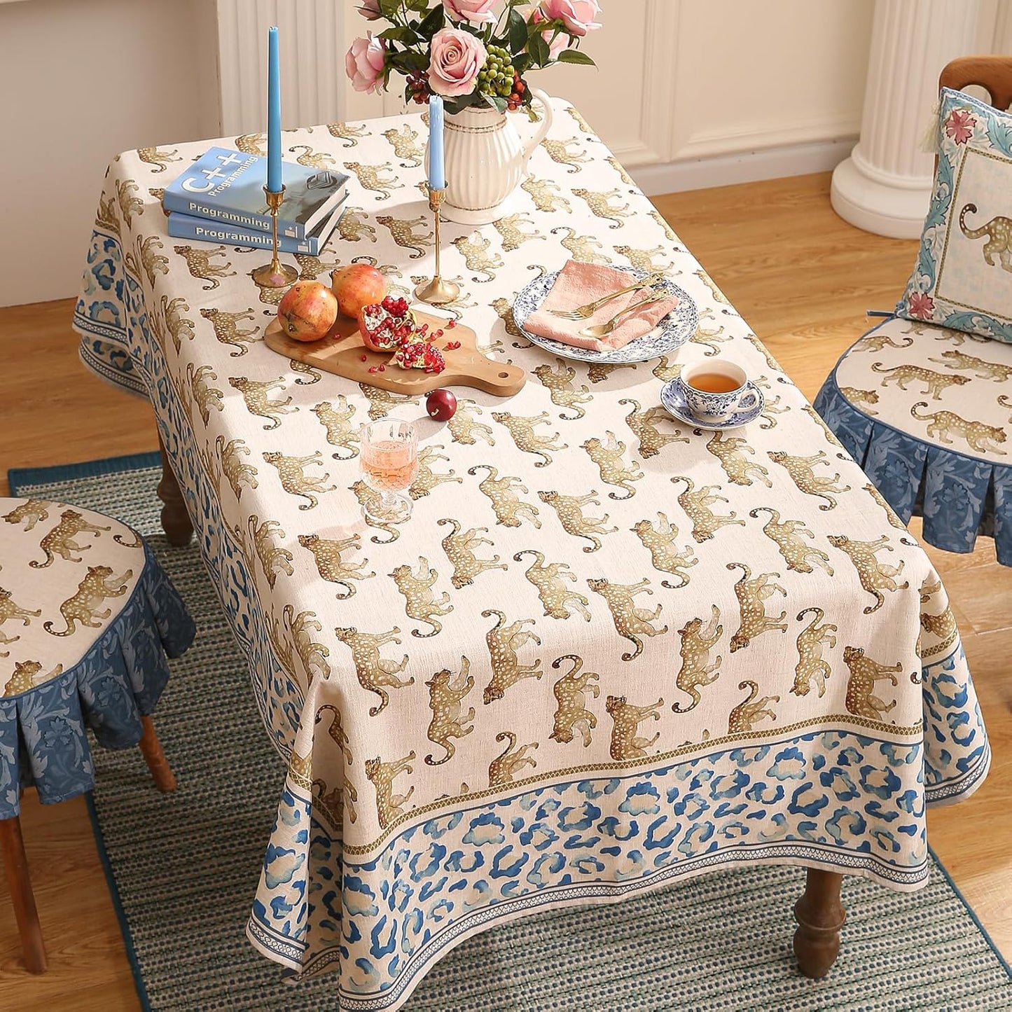 patdrea Designer Leopard Animal Linen Small Table Cloth for Square Table,Vintage Breathable Soft Tablecloth,Dacorative Cover for Kitchen Dining,Holiday,Christmas,Thanksgiving,55"x55"-from