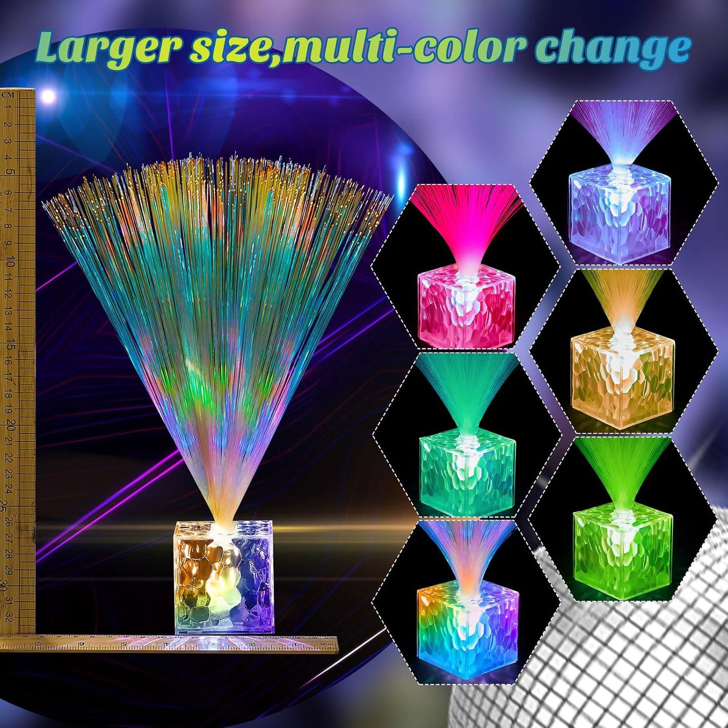 Amylove 8 Pcs Mini Fiber Optic Lamps Bulk Small LED Light up Table Centerpieces for Party Event Decorations with Crystal Base Battery Powered for Glow in The Dark Favors Supplies (9 Inch,Clear)