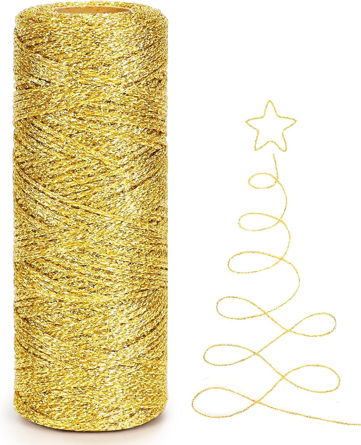 Tenn Well Metallic Gold Twine, 328 Feet 1mm Christmas Gold String Ribbon for Gift Wrapping, Christmas Ornaments, Holiday Decorations, DIY Crafts