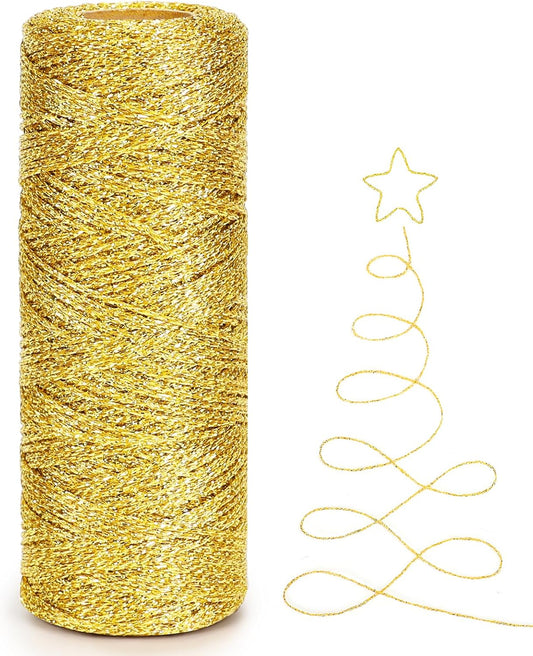 Tenn Well Metallic Gold Twine, 328 Feet 1mm Christmas Gold String Ribbon for Gift Wrapping, Christmas Ornaments, Holiday Decorations, DIY Crafts