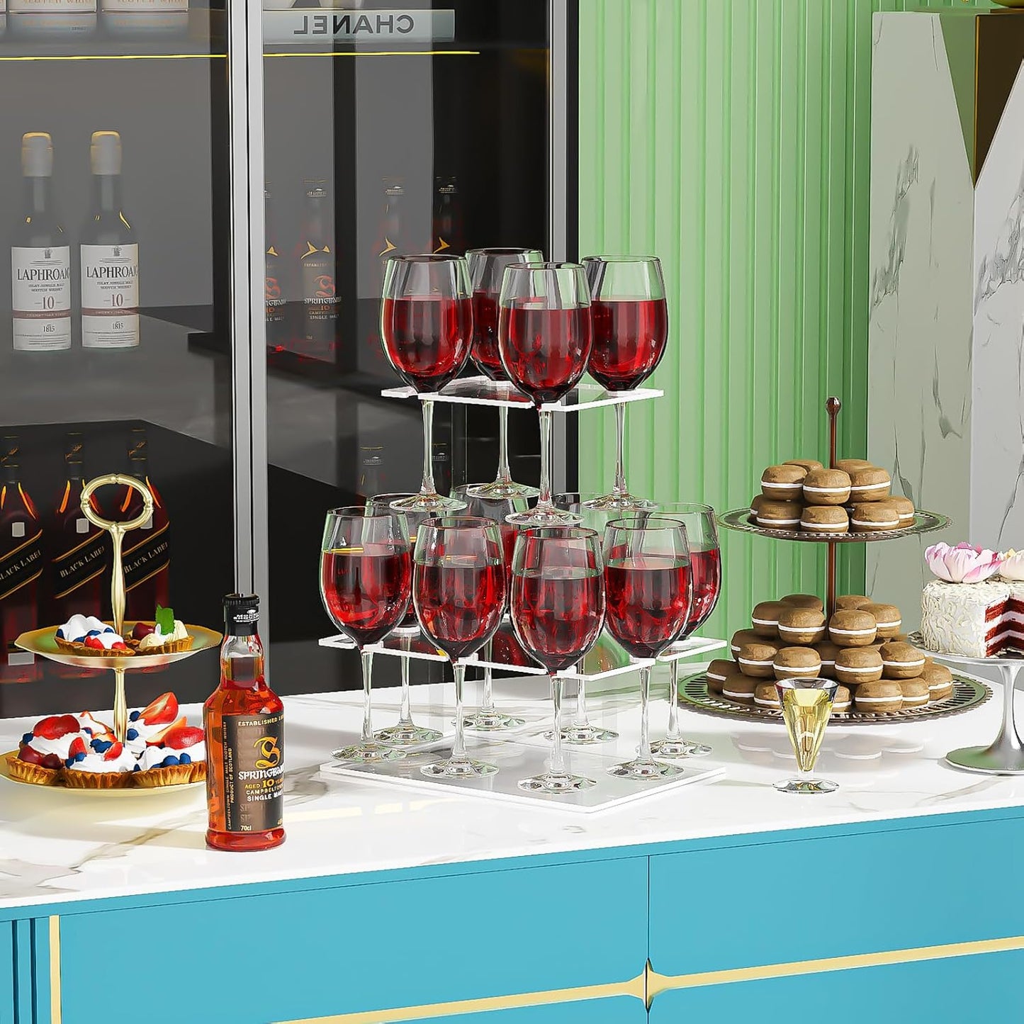 Champagne Tower, Rectangle Acrylic Champagne Display Rack Stand with 12 Slots, 2 Tiers Floating Sight Champagne Flute Holder for Party, Wedding, School, Celebration, 13.3x9.4x15.3 inch, 2 Pcs