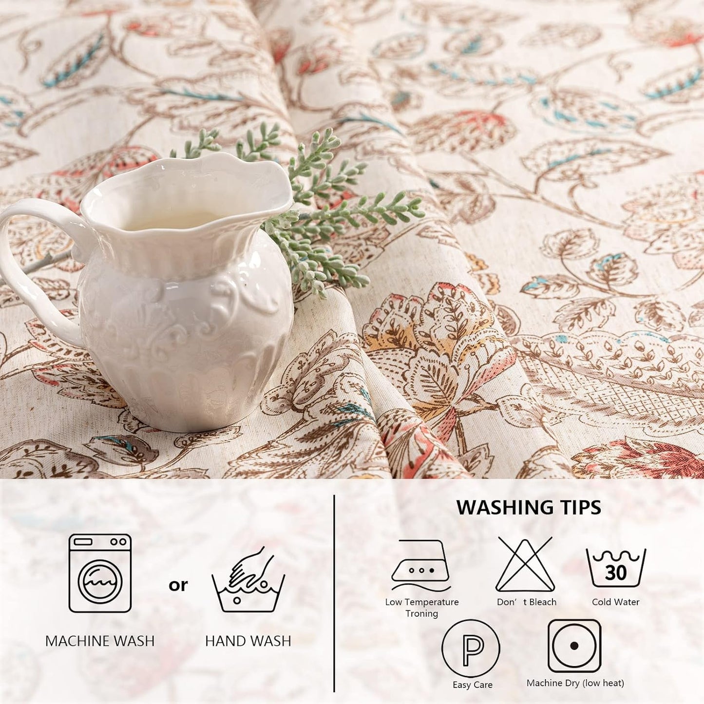 MYSKY HOME 60x120 Rectangle Tablecloth Linen Farmhouse Tablecloth Waterproof Decorative Fabric Table Cloth for Indoor&Outdoor, Floral Brown Tablecloth for 4 Feet Table, Washable