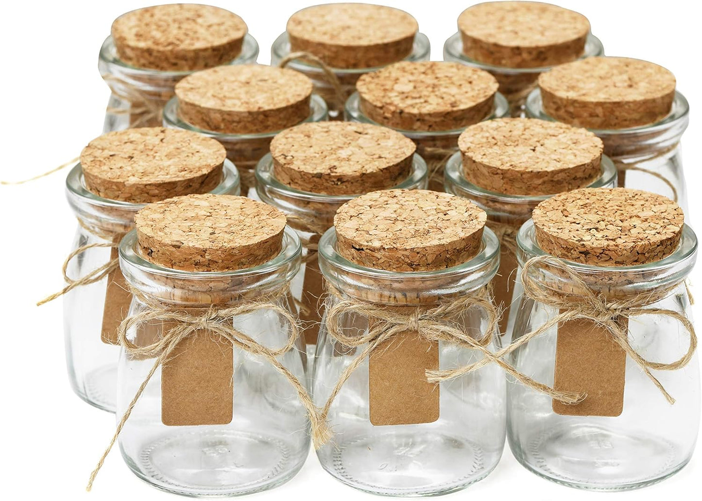 Otis Small Glass Bottles - Mini Jars w/Cork Stoppers - Round 100ml Mason Jars for Crafts, Candle Holders & Potion Bottles – 12 Pack