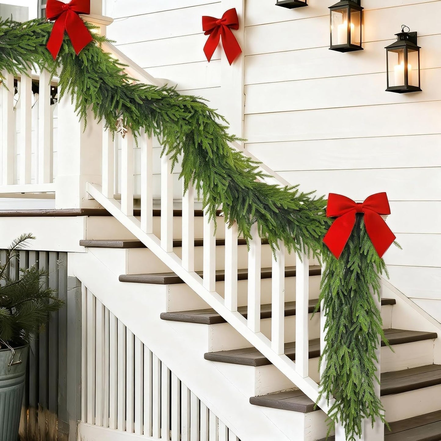 16FT Christmas Artificial Norfolk Pine Garland for Fireplace - Realistic Faux Greenery Fake Garland for Holiday,Table, Window,Mantel,Stairs, Home,Indoor Outdoor Decor (1PCS)