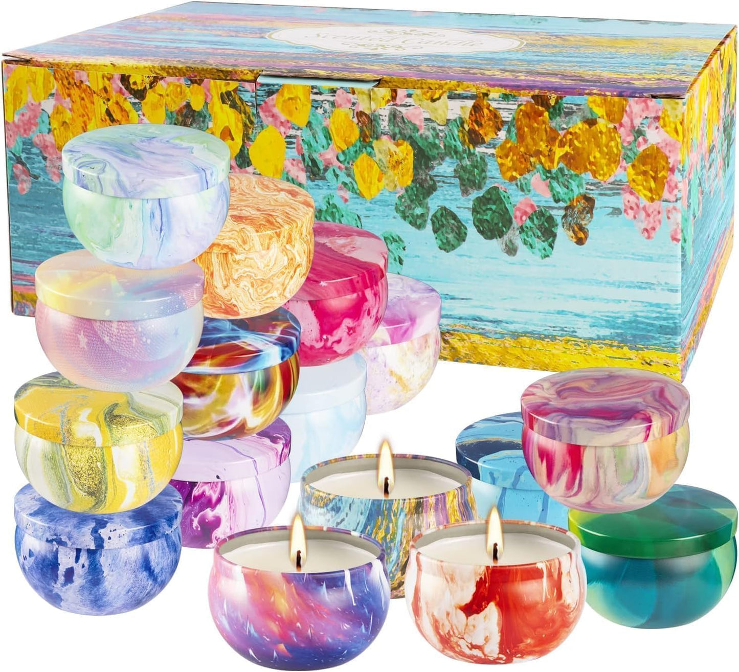 16 Pack Scented Candles Gift Set - 2.5oz Strong Fragrance Natural Soy Wax Candles in Portable Travel Tin Jars - Perfect for Home Decoration and Gifting