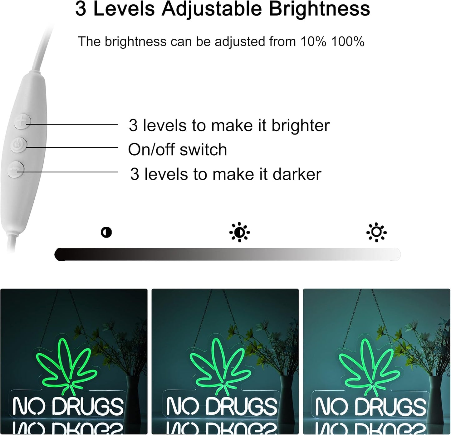 Neon Sign for Wall Decor No Drugs Marijuana Beer Bar Home Art Neon Light LED Neon Lights Signs with Dimmer for Man Cave Wall Sign