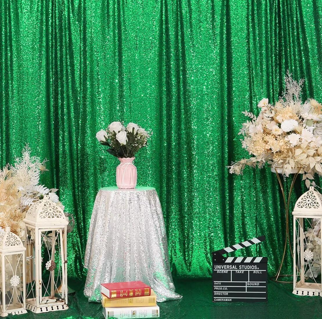 Eternal Beauty Green Sequin Backdrop, 6x8 Ft Glitter Background Curtains for Shimmer Photography Party Wedding Birthday Back Drop Decor