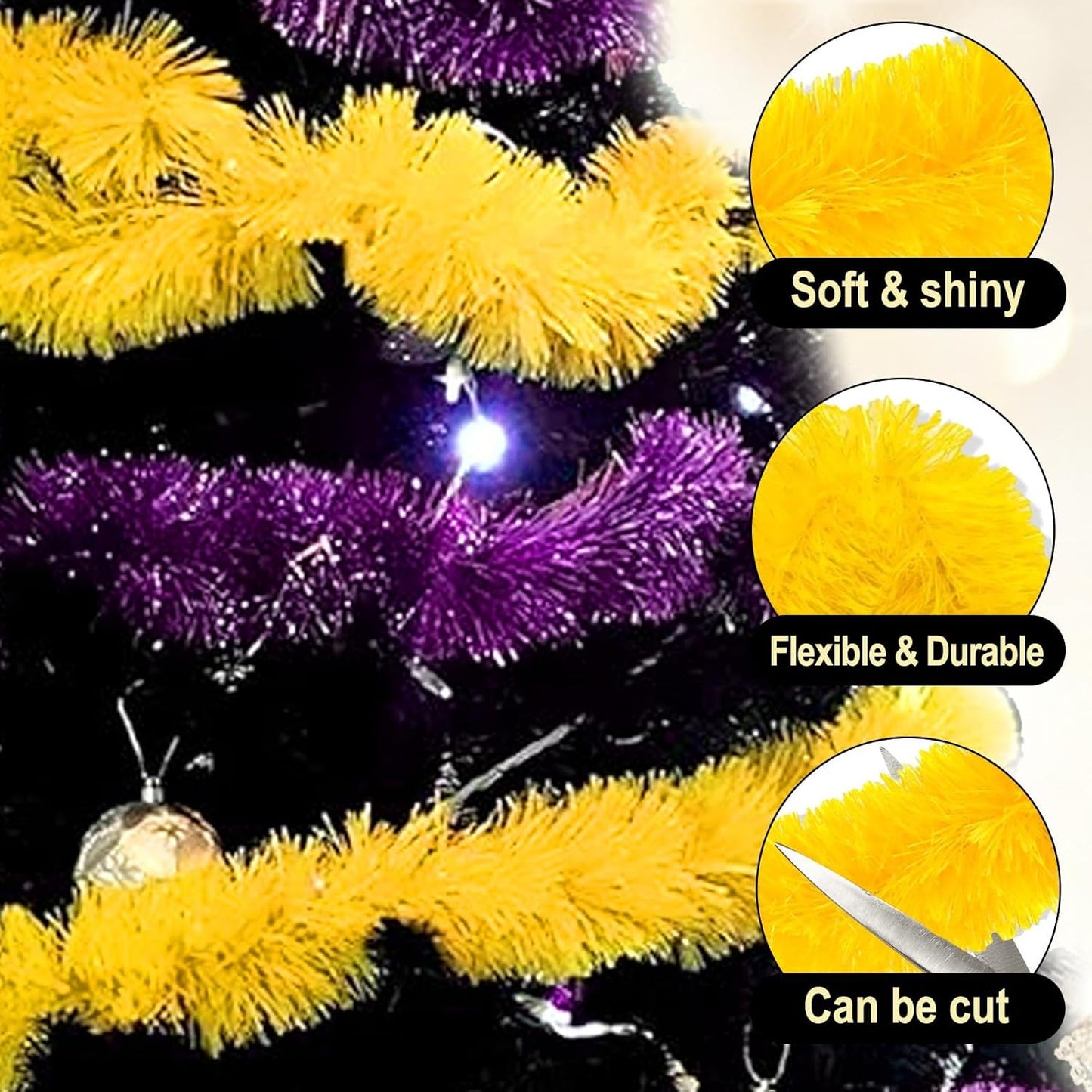 25 Feet Macaron Yellow Christmas Tinsel Garland, Metallic Foil Twist Garland Wall Hanging Tinsel Banner Backdrop for Parade Floats, Easter, Mother's Day, Birthday Party Decorations (4in x 25ft)