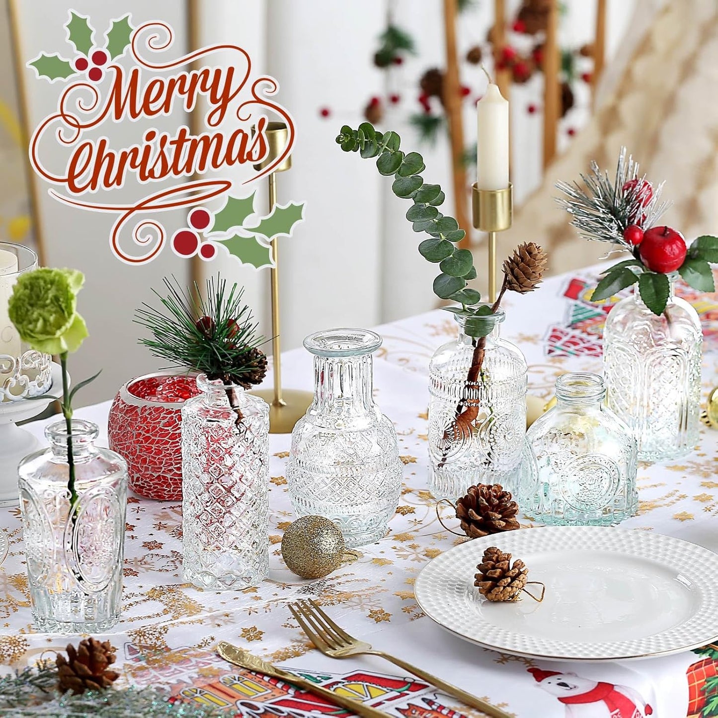 Glass Bud Vase 15 Pcs for Centerpieces Wedding,Home Decor,Bud Vases in Bulk for Flowers,Small Vases for Christmas,Birthday Party,Wedding,Valentine's Day,Mother's Day,Other Events Decorations(Clear)