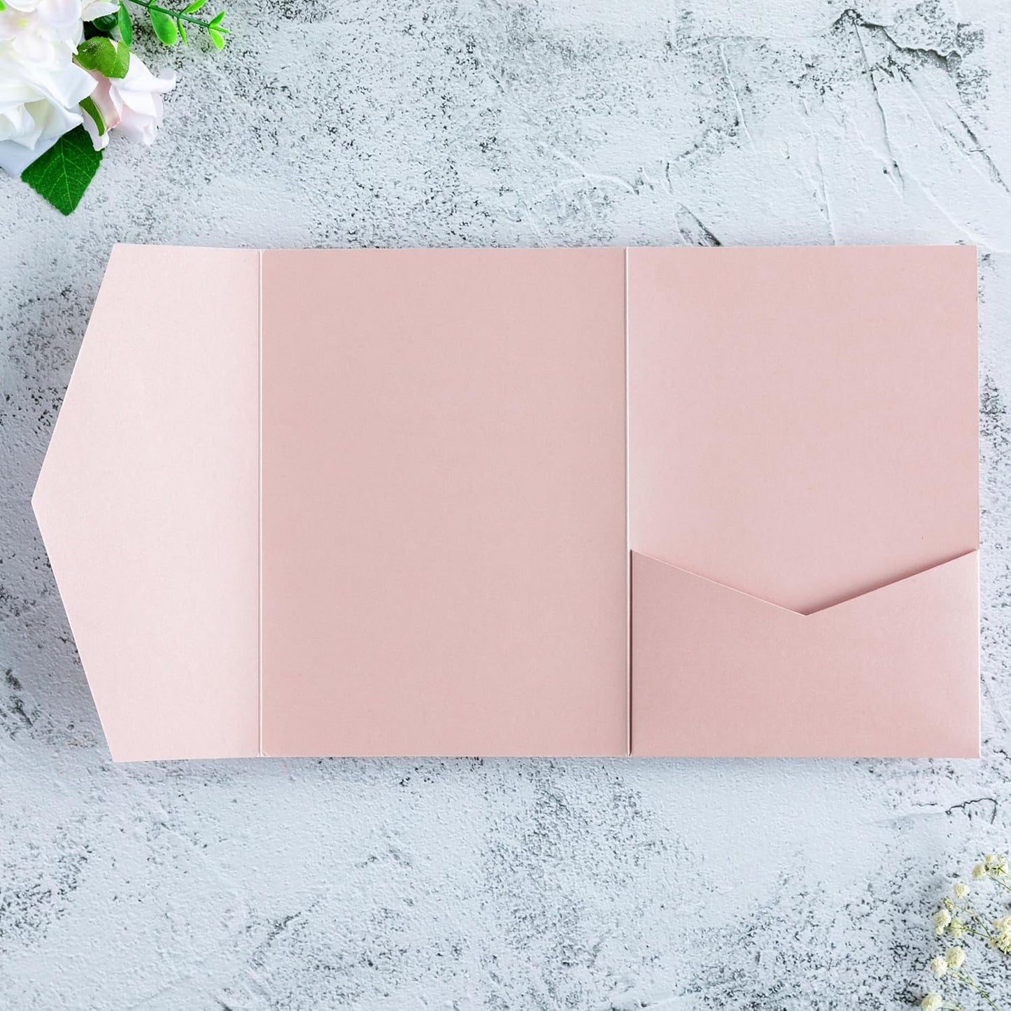 20 PCS Blush Pink Tri-fold Laser Cut Wedding Invitation Pockets for 5x7 Wedding Cards Bridal Shower Engagement Quinceanera Invitation