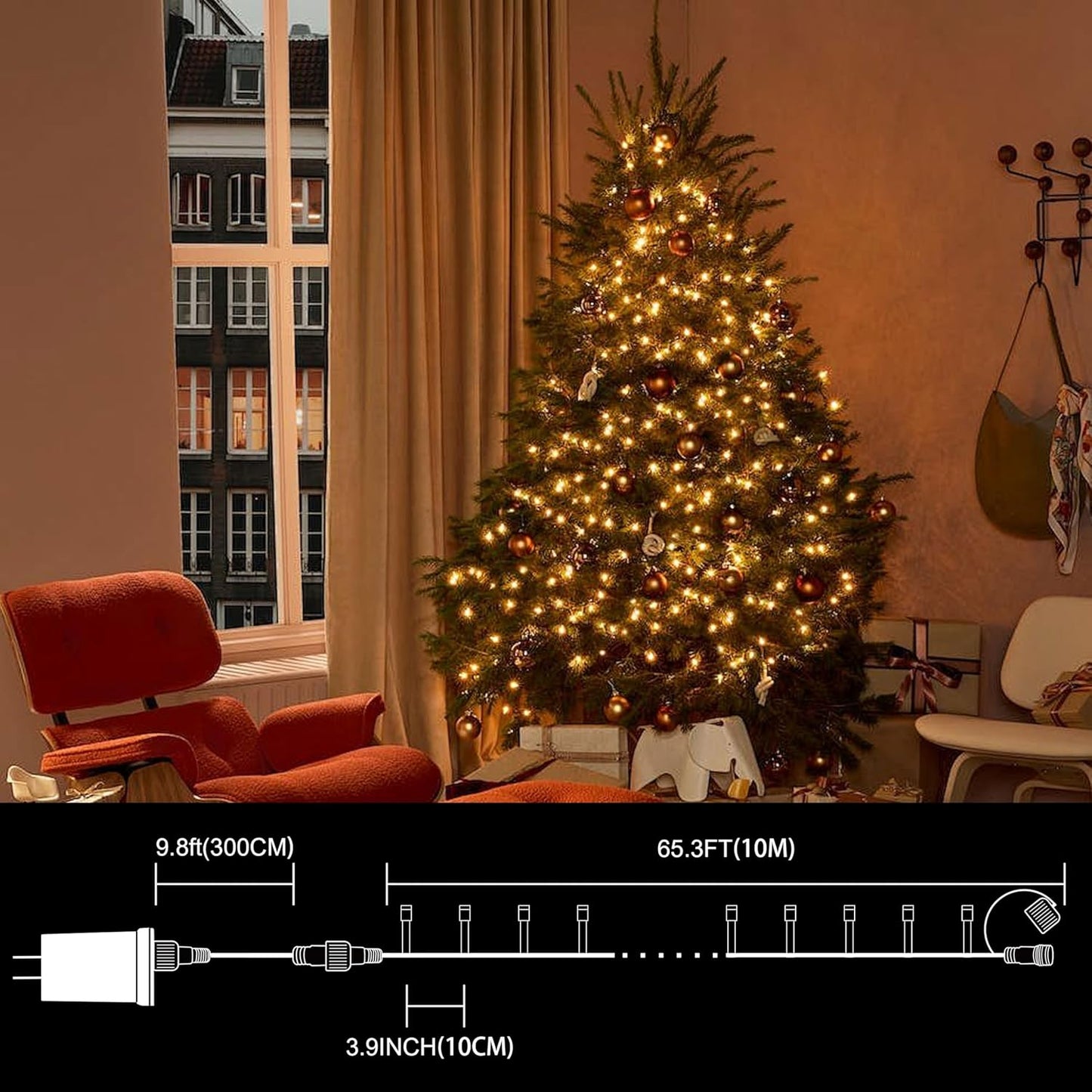 LAMPHOME 33ft Christmas Decorative Mini Lights, 100 LED Transparent Wire Fairy Starry String Lights Plug in, 11 Lighting Modes, for Indoor Outdoor Xmas Tree Wedding Party Decoration (Warm White)