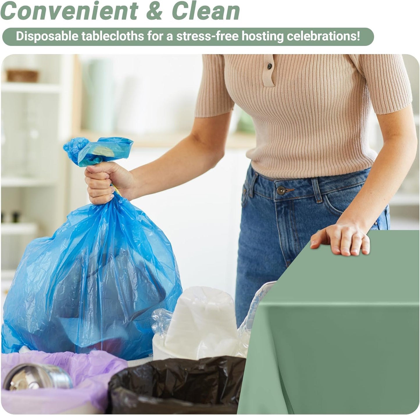 4 Pcs Picnic Table Cover, 54" X 108" Table Cloth Rectangle Table, Disposable Sagegreen Plastic Table Cover, Waterproof Tablecloths for Wedding, Baby Shower Decorations and Birthday Party Supplies