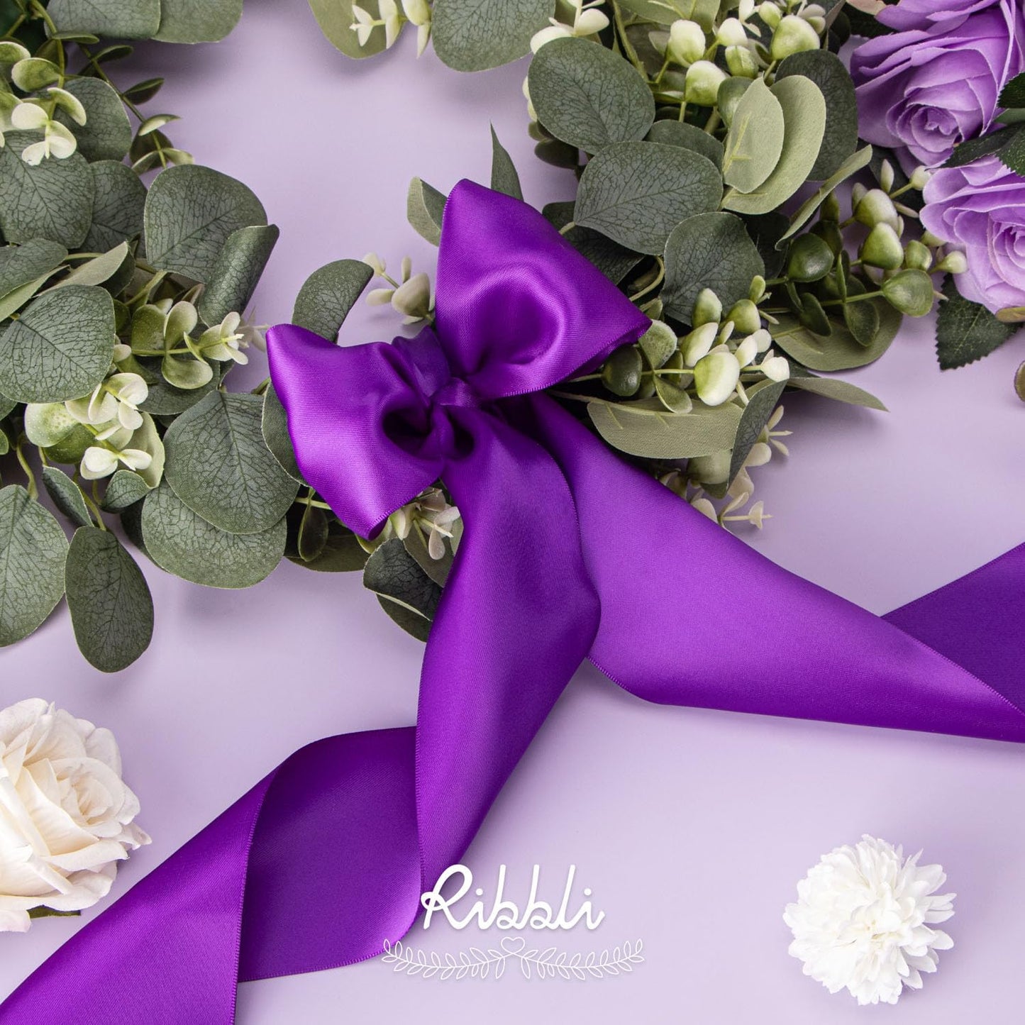 Ribbli Purple Double Faced Satin Ribbon, 3” x Continuous 10 Yards,Use for Bows Bouquet,Gift Wrapping,Floral Arrangement,Wedding Decoration