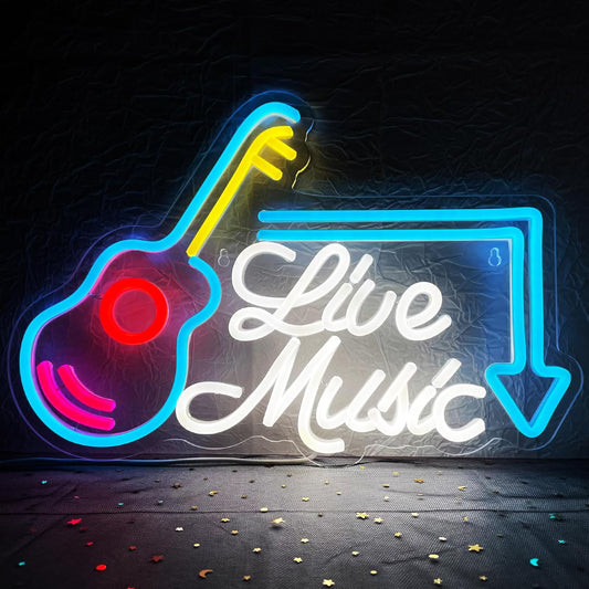 Live Music Neon Sign Led Wall Music Decor Man Cave Neon Light Up Signs Wall Art for Room Bedroom Home Bar USB Powered 15.7"x10.4"