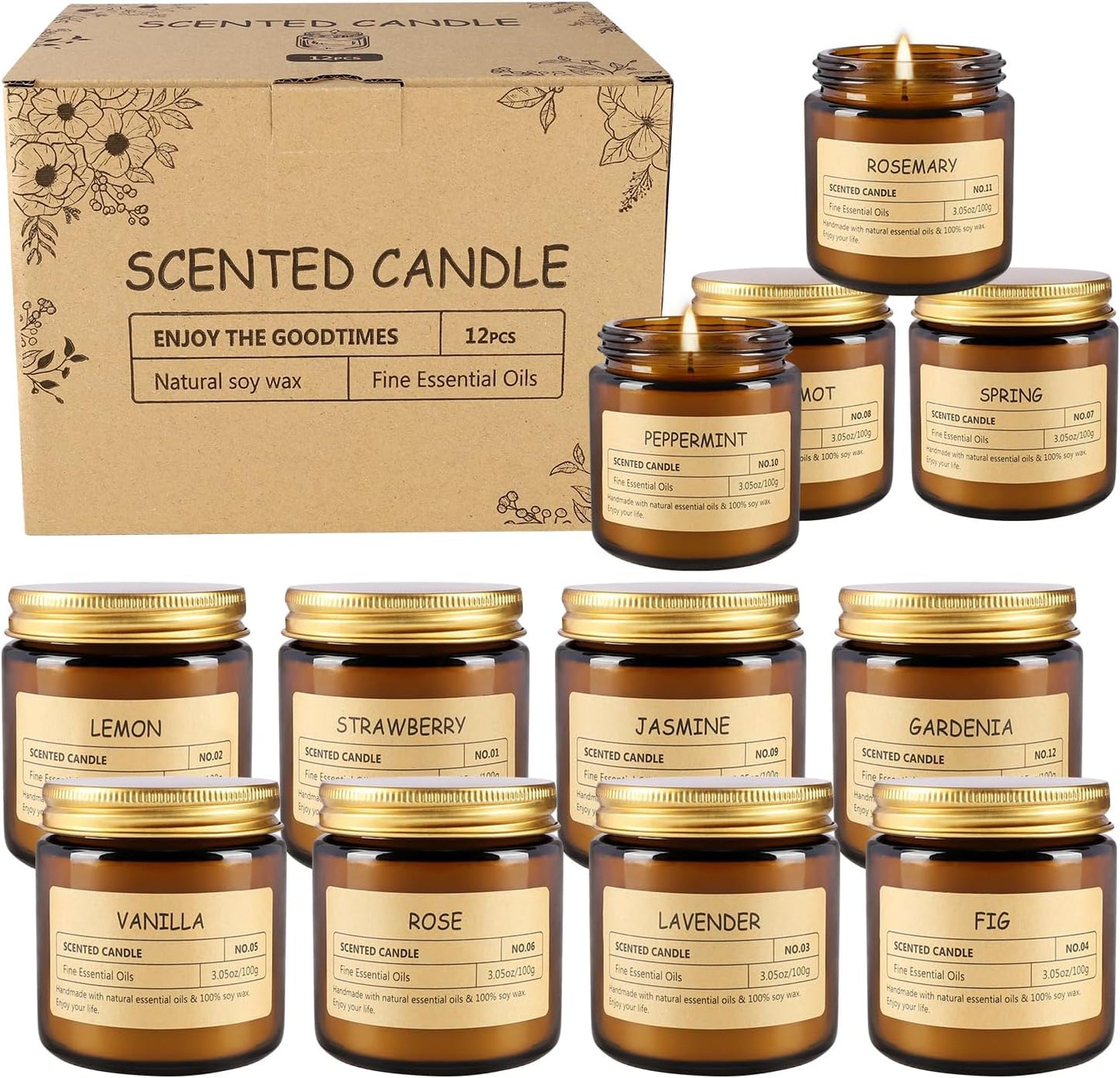 12Pack Scented Candle Set - Aromatherapy Candle Gift Set – Long Lasting Jar Candles for Men| Women, Ideal for Birthdays, Mother's Day Thanksgiving Gifts
