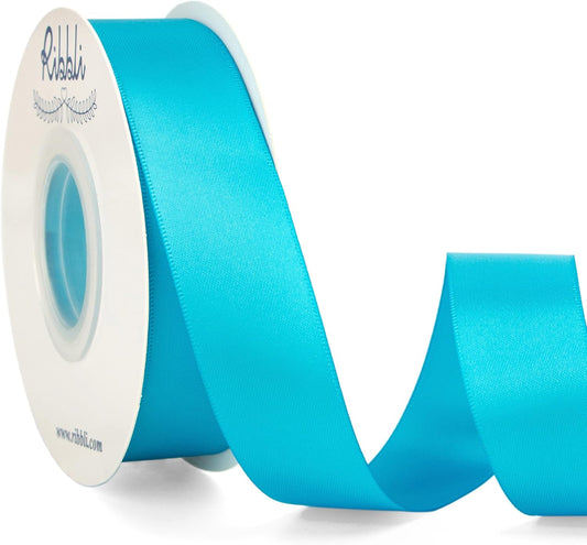 Ribbli Turquoise Blue Double Faced Satin Ribbon,1” x Continuous 25 Yards,Use for Bows Bouquet,Gift Wrapping,Wedding Decoration