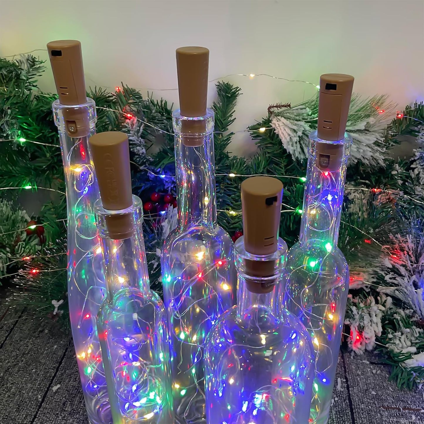 Dual Battery Pack LED Bottle Lights, 6.6ft 20led Double The Lighting Time, for Indoor and Outdoor use, for Christmas,(6 Pack, Multicolour（Dual Battery Pack）)