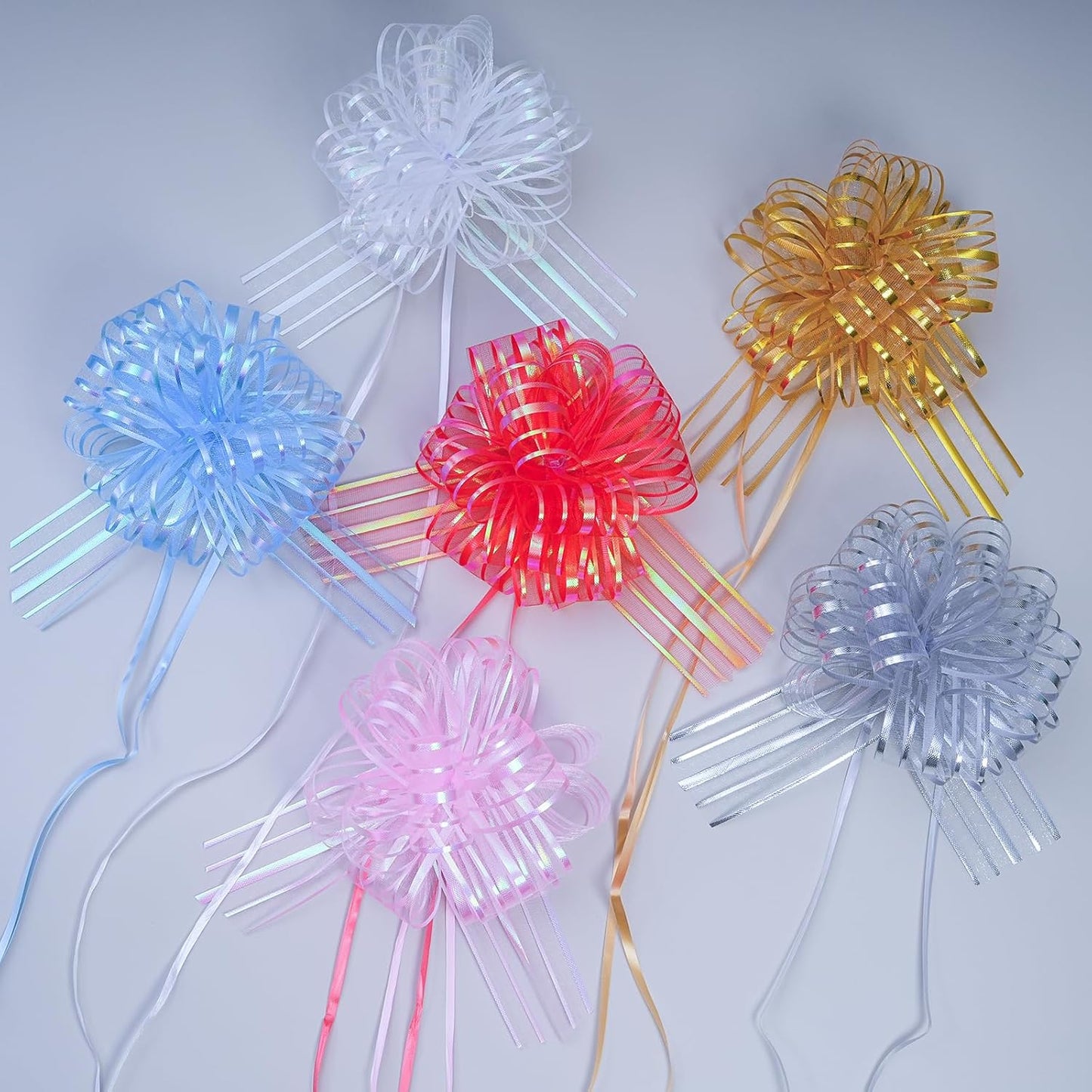 12 Pcs 6 Inch Large Organza Pull Bow Ribbon – Elegant Gift Bows for Wedding Decorations, Christmas Wrapping, Birthday Parties, Car Decor, Gift Baskets, and Valentine's Day Packaging(Pink)