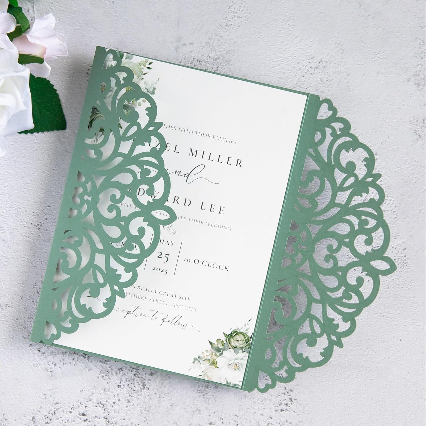 20Pcs Sage Green Laser Cut Invitation Cards With Blank Inner Sheets for Wedding Cards Bridal Shower Engagement Quinceanera Invitation (No Envelopes)