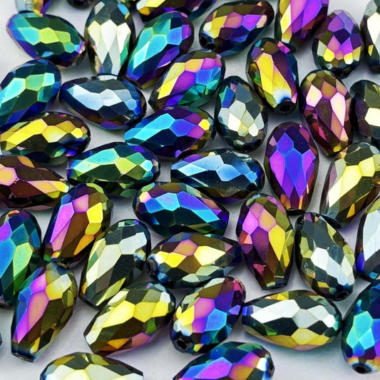 150pcs 4x6mm Teardrop Crystal Glass Beads for Jewelry Making, Faceted Vertical Hole Teardrop Glass Spacer Beads for Wind Chimes Bracelet Earring Necklace DIY Craft(Rainbow)