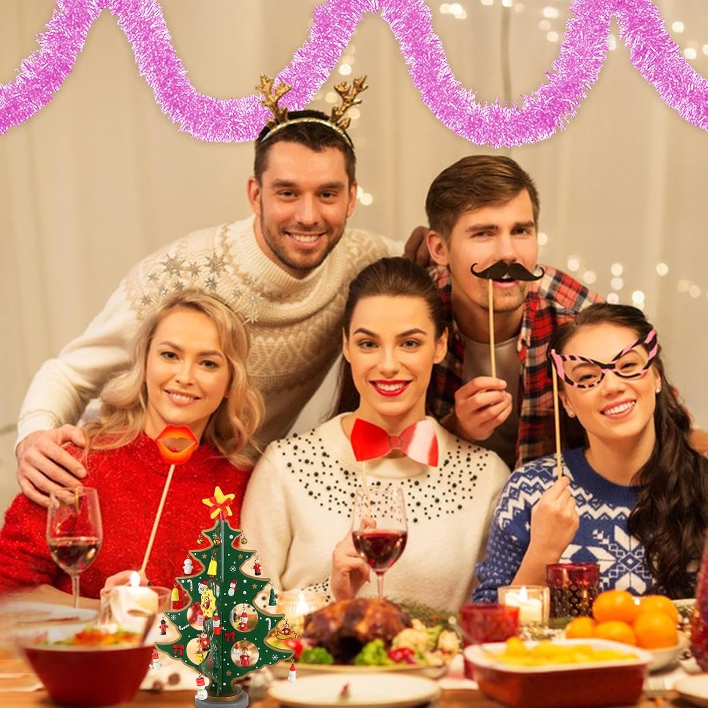 25 Feet Macaron Pink Christmas Tinsel Garland, Metallic Foil Twist Banner Wall Hanging Tinsel Streamers Backdrop for Parade Floats, Christmas, Mother's Day, Birthday Party Decorations(4in x 25ft)