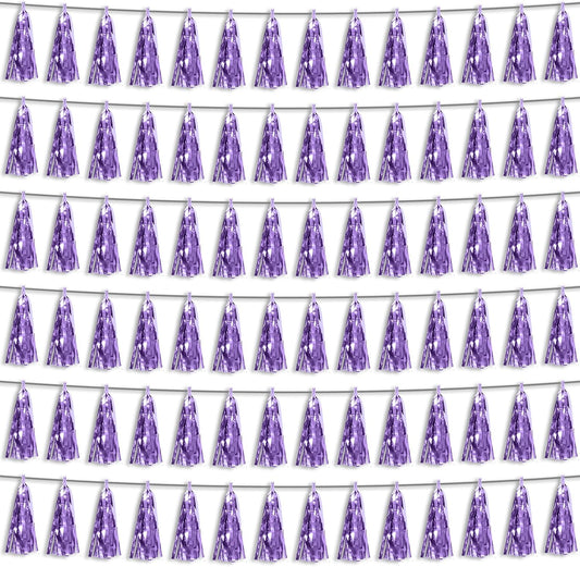 6P Light Purple Foil Fringe Metallic Tassel Streamers Banner Tassel Garland for Parade Floats, Bachelorette, Wedding, Birthday, Graduation, Christmas, Bridal/Baby Shower Party Decorations