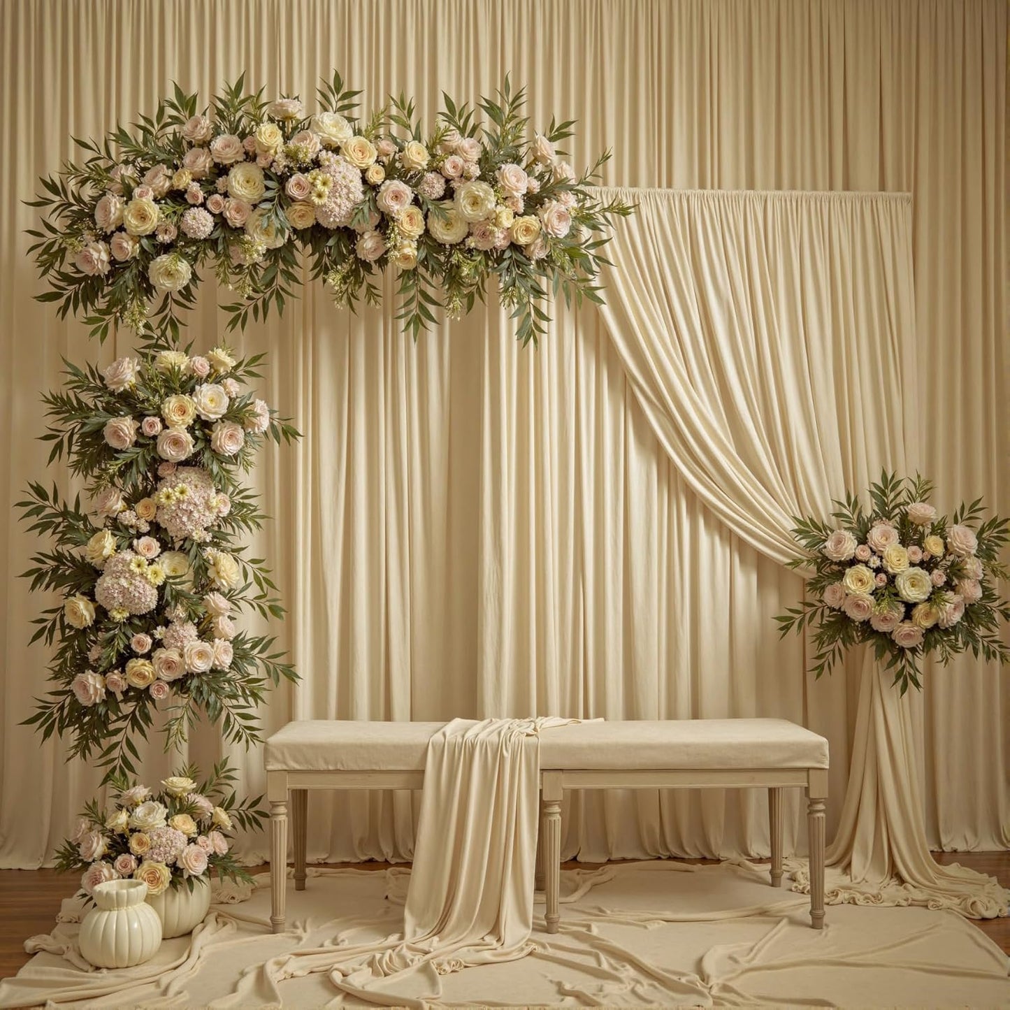 20ftx12ft Wrinkle Free Beige Backdrop Curtain, 4 Panels 12FT Height Beige Wedding Backdrop Drapes, Silky Polyester Back Drop Cloth for Birthday Photography Background Party Backdrop Draping