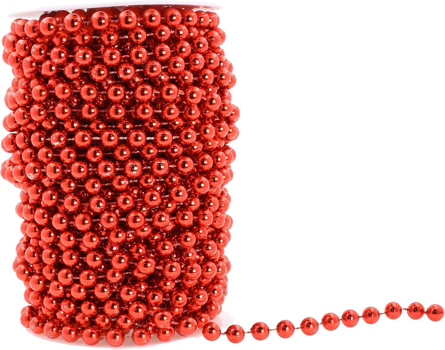 Mandala Crafts 8mm Faux Red Pearl Beads Roll - 20 Yards Strand of Fake Pearls Chain Garlands Spool String for Christmas Tree, Wedding, Party, Vases, DIY Decoration