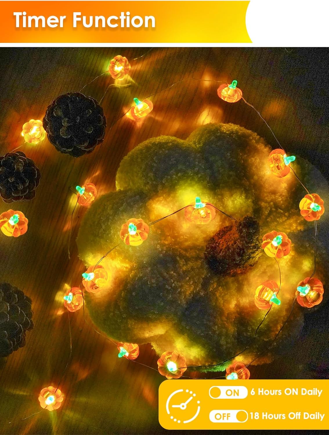 BOSSERN 2 Pack 60LED Thanksgiving Decoration 3D Pumpkin String Lights Battery Operated, 20FT Fall Lights with Remote, Waterproof 8 Modes Fairy Lights for Autumn Harvest Thanksgiving Halloween Decor