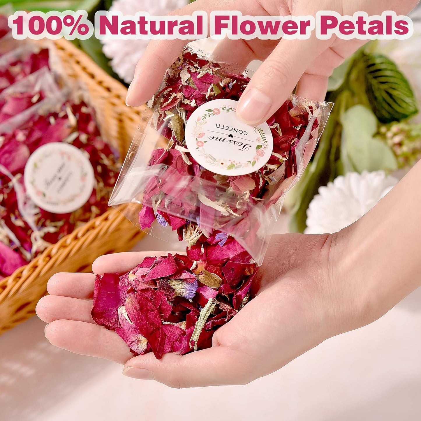 20 Pack Biodegradable Confetti, Dried Flower Petals,Biodegradable Flower Petals,Wedding Send-Off Ideas for Wedding Proposal Party Valentine's Day Decor Flower Girls (Red Rose & Lavender & Marigold)